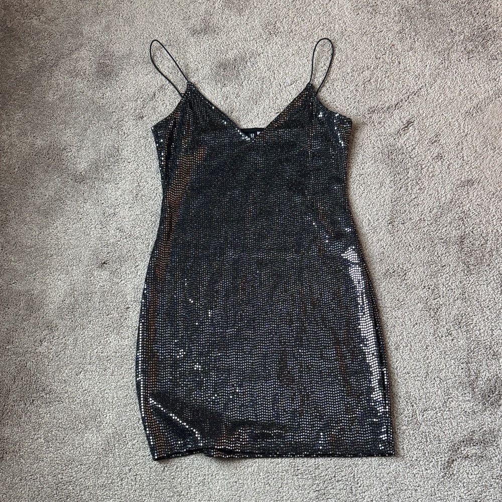 H&M Divided Black Silver Sequin Bodycon Mini Party Dress SIZE S